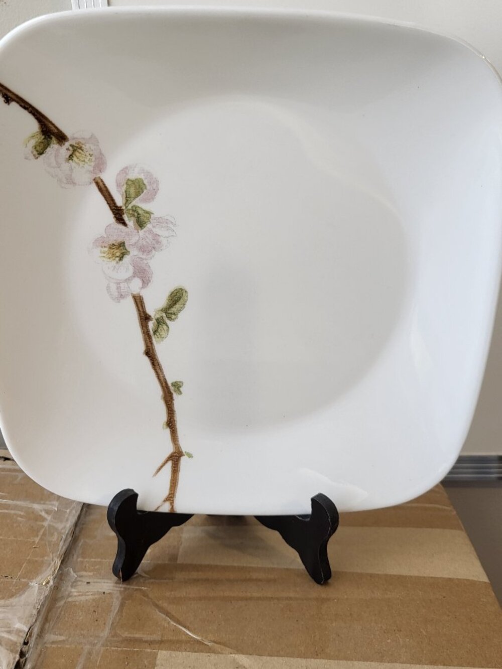 3 Corelle Cherry Blossom White Pink Flowers 9" Square Luncheon Plates
